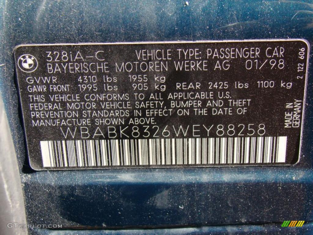 1998 BMW 3 Series 328i Convertible Info Tag Photo #39917571
