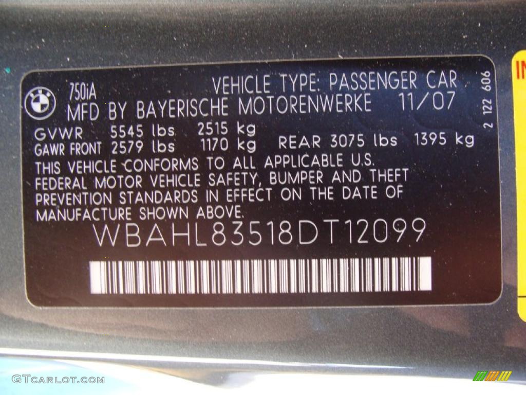 2008 BMW 7 Series 750i Sedan Info Tag Photo #39923807