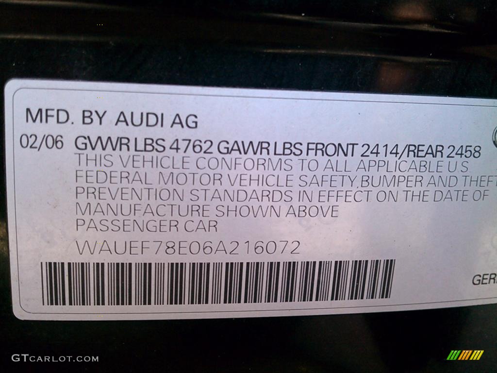 2006 Audi A4 2.0T quattro Sedan Info Tag Photo #39926332