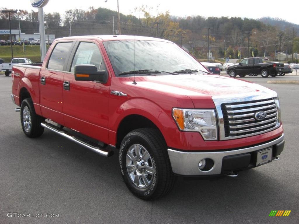 2010 F150 XLT SuperCrew 4x4 - Vermillion Red / Medium Stone photo #4