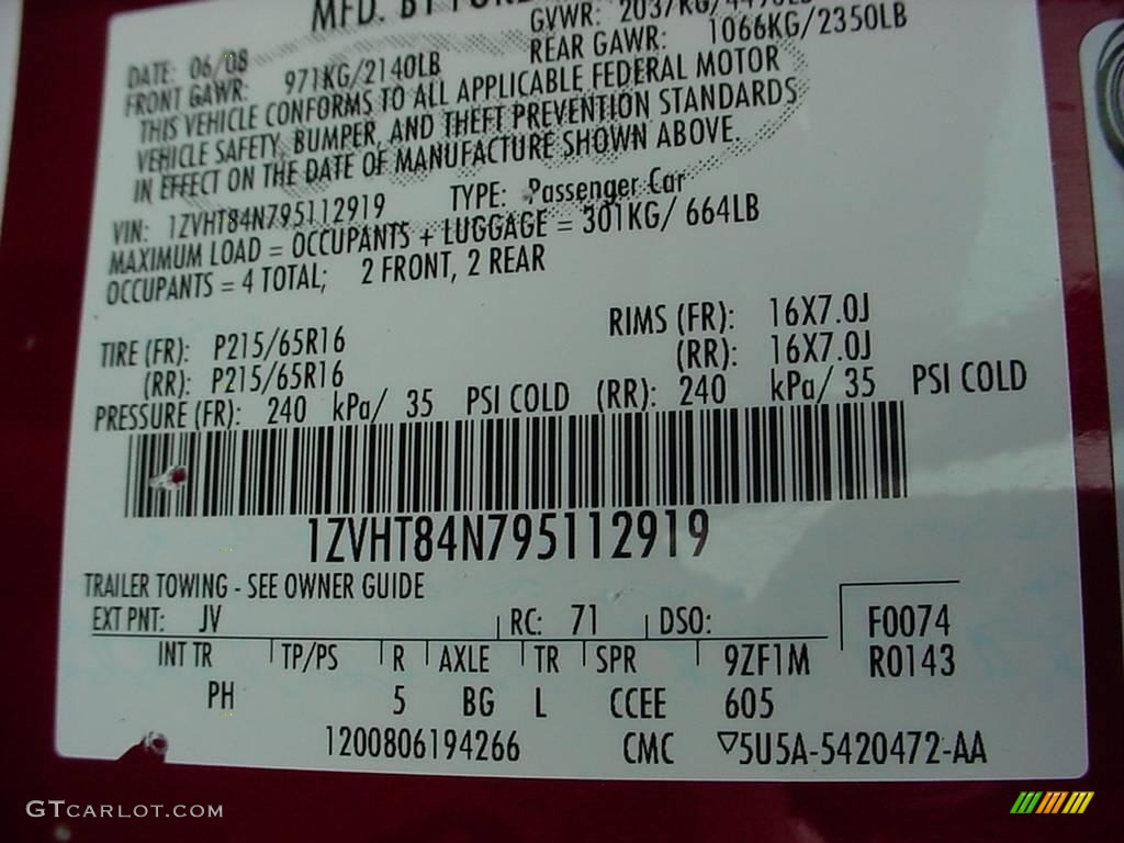 2009 Ford Mustang V6 Convertible Color Code Photos