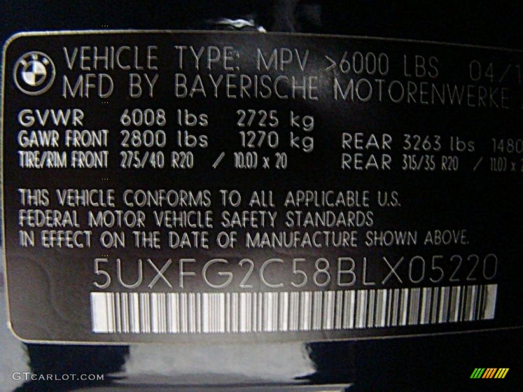 2011 BMW X6 xDrive35i Info Tag Photo #39952266