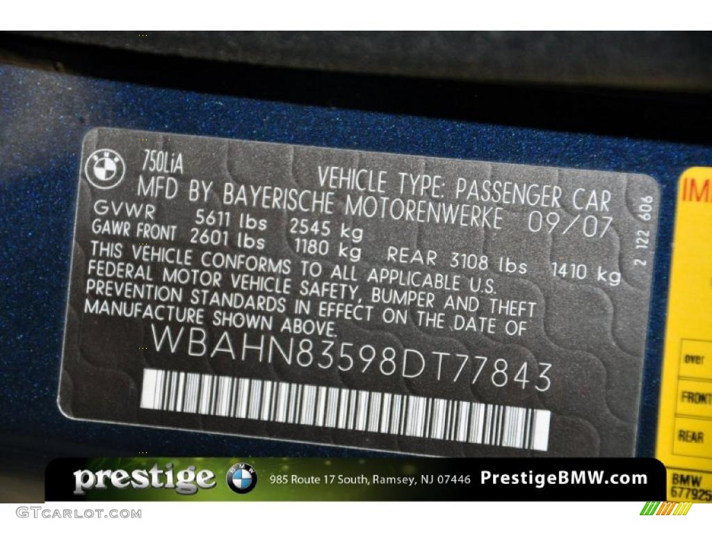 2008 7 Series 750Li Sedan - Monaco Blue Metallic / Cream Beige photo #14