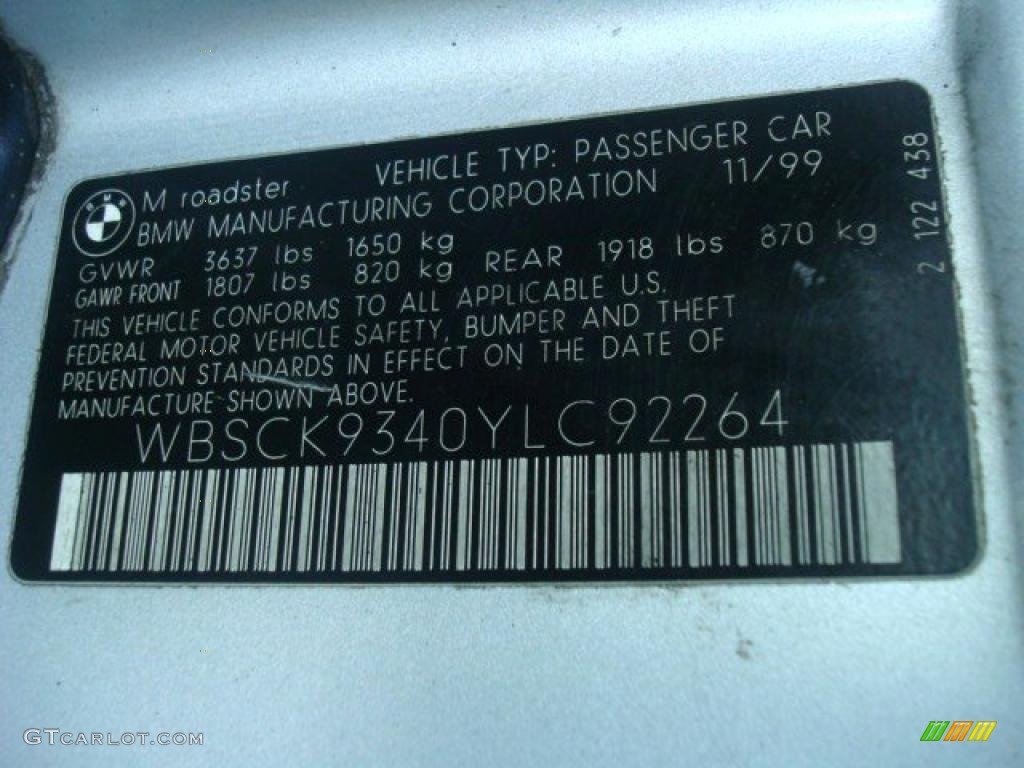 2000 BMW M Roadster Info Tag Photo #39974192