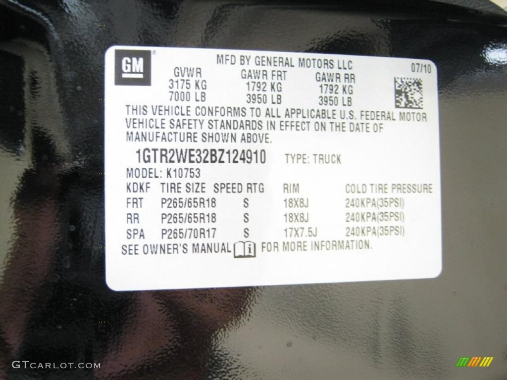 2011 GMC Sierra 1500 SLT Extended Cab 4x4 Info Tag Photo #39976984
