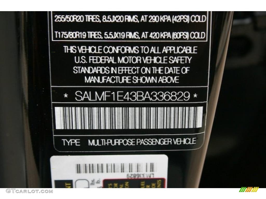 2011 Land Rover Range Rover Supercharged Info Tag Photo #39978920