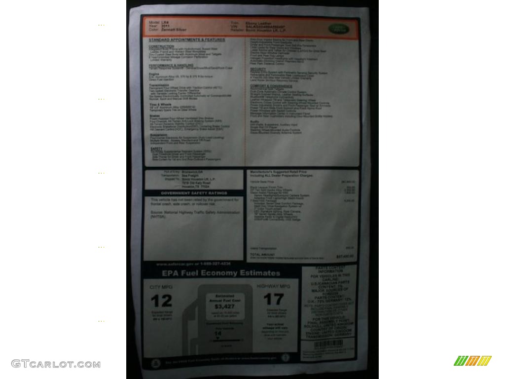 2011 Land Rover LR4 HSE Window Sticker Photo #39979984