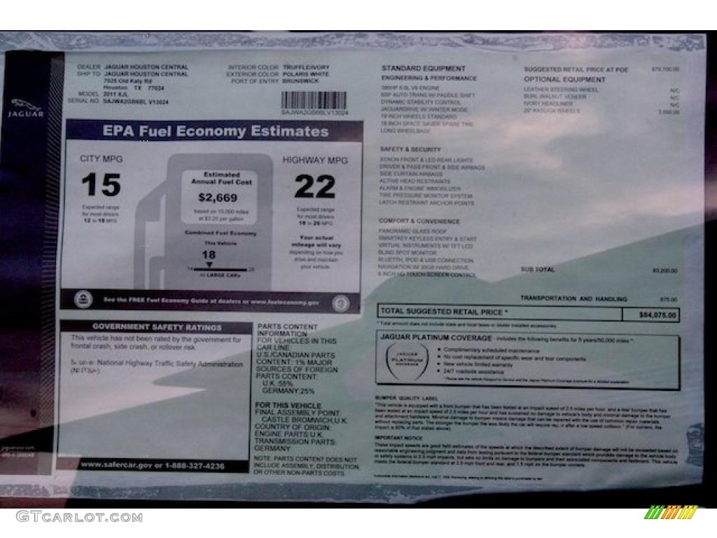 2011 Jaguar XJ XJL Window Sticker Photo #39981940