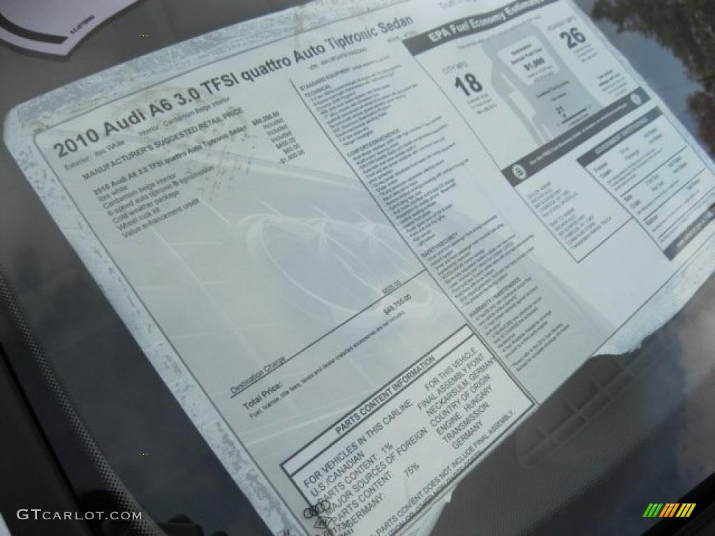 2010 Audi A6 3.0 TFSI quattro Sedan Window Sticker Photos