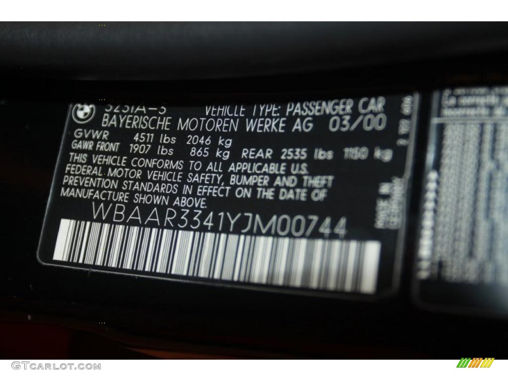 2000 BMW 3 Series 323i Wagon Info Tag Photo #39994400