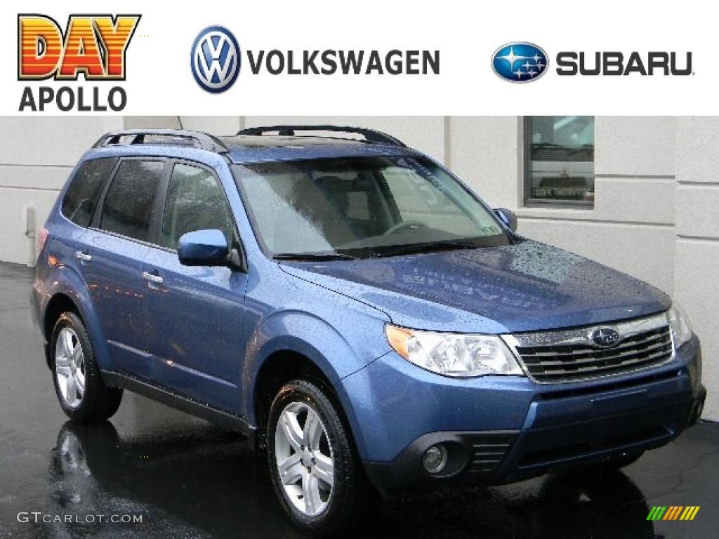 2009 Forester 2.5 X Limited - Newport Blue Pearl / Platinum photo #1