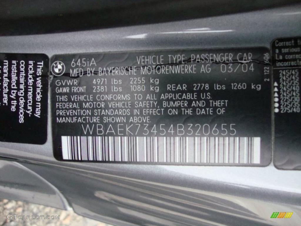 2004 BMW 6 Series 645i Convertible Info Tag Photo #40017830