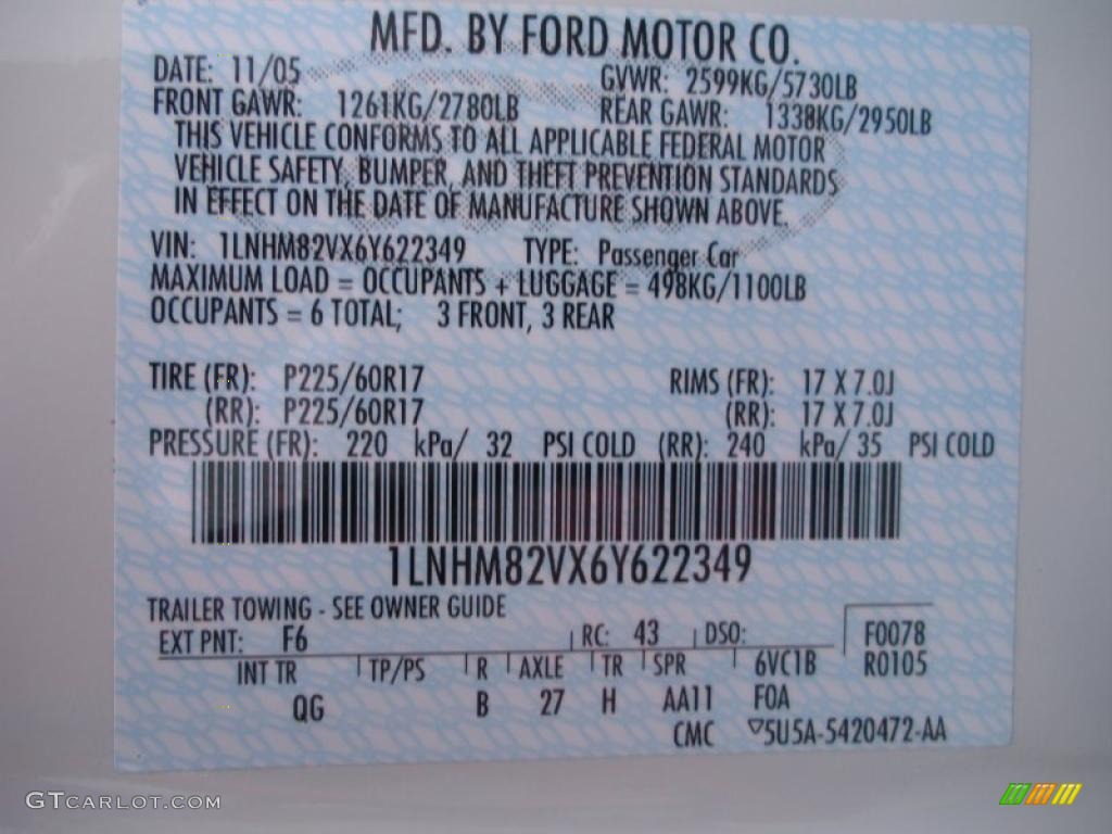 2006 Town Car Color Code F6 for Ceramic White Tri-Coat Photo #40019438