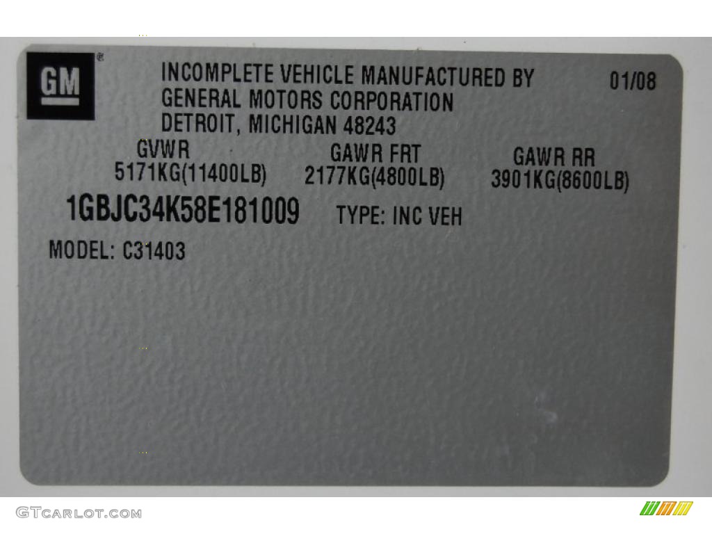 2008 Chevrolet Silverado 3500HD Regular Cab Chassis Stake Truck Info Tag Photo #40045238