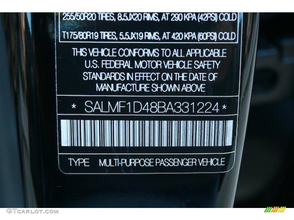 2011 Land Rover Range Rover HSE Info Tag Photo #40048082