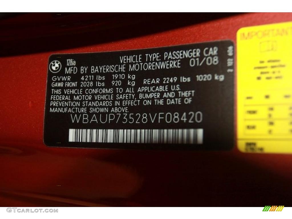 2008 BMW 1 Series 128i Coupe Info Tag Photo #40062059