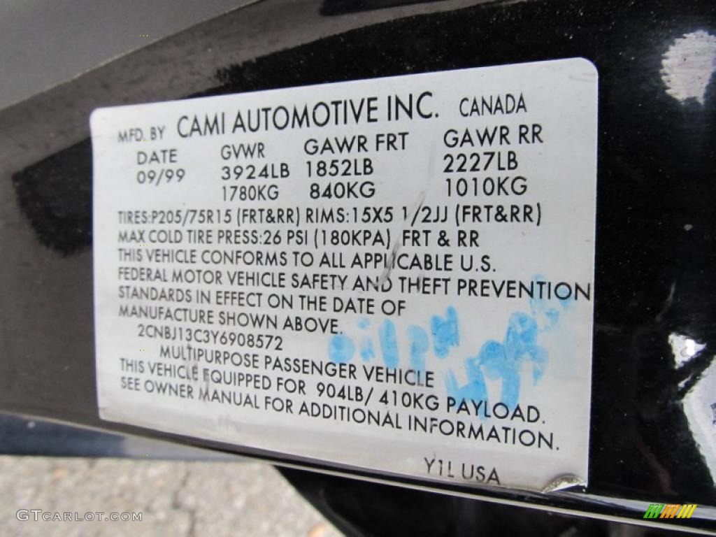 2000 Chevrolet Tracker 4WD Hard Top Info Tag Photo #40070291