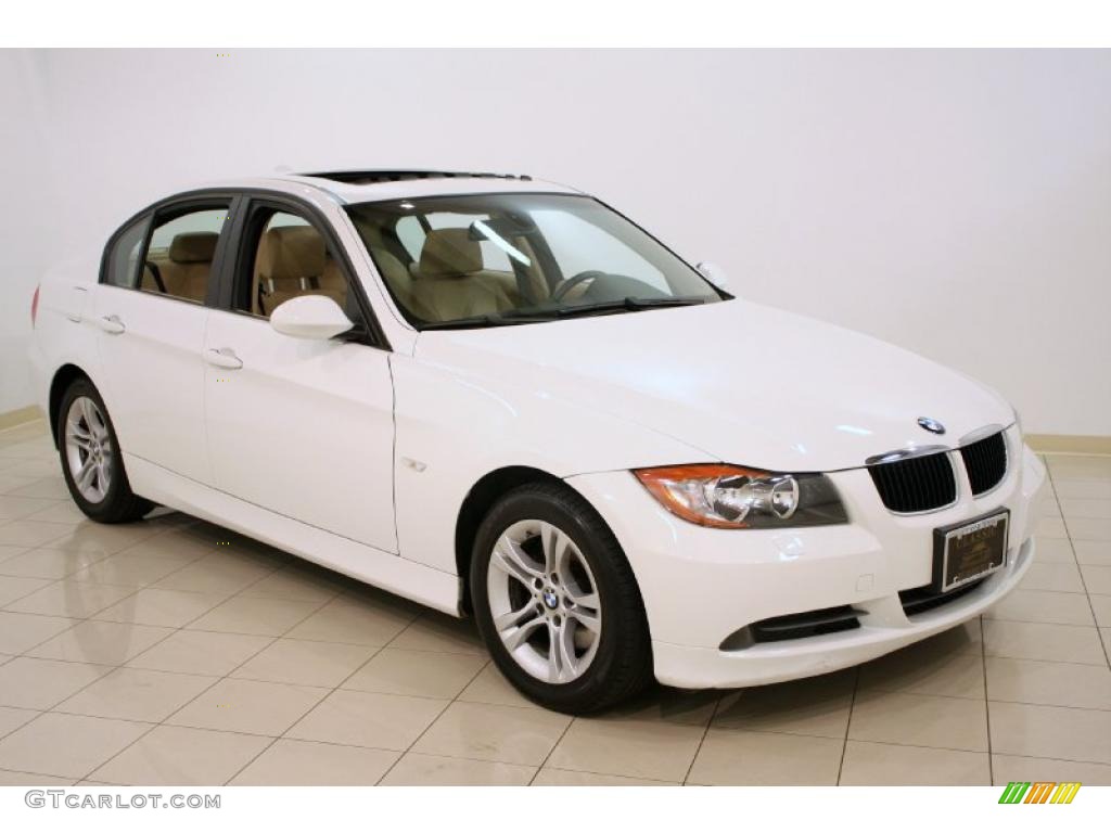2008 3 Series 328xi Sedan - Alpine White / Beige photo #1