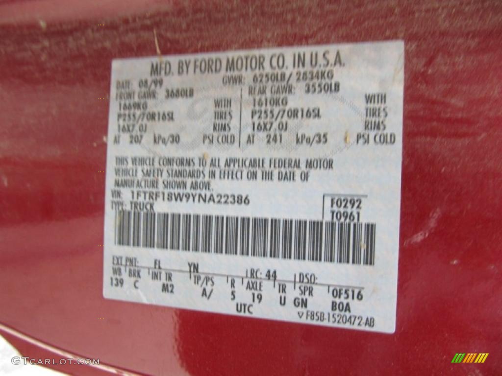 2000 F150 Color Code FL for Toreador Red Metallic Photo #40076239