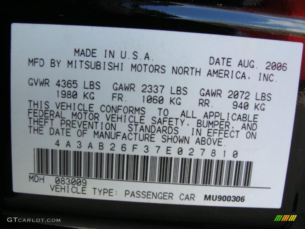 2007 Mitsubishi Galant DE Info Tag Photo #40082335