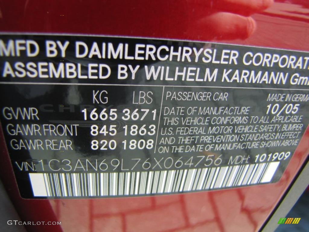 2006 Chrysler Crossfire Limited Coupe Info Tag Photo #40089815