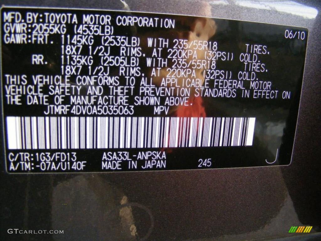 2010 RAV4 Color Code 1G3 for Magnetic Gray Metallic Photo #40091715