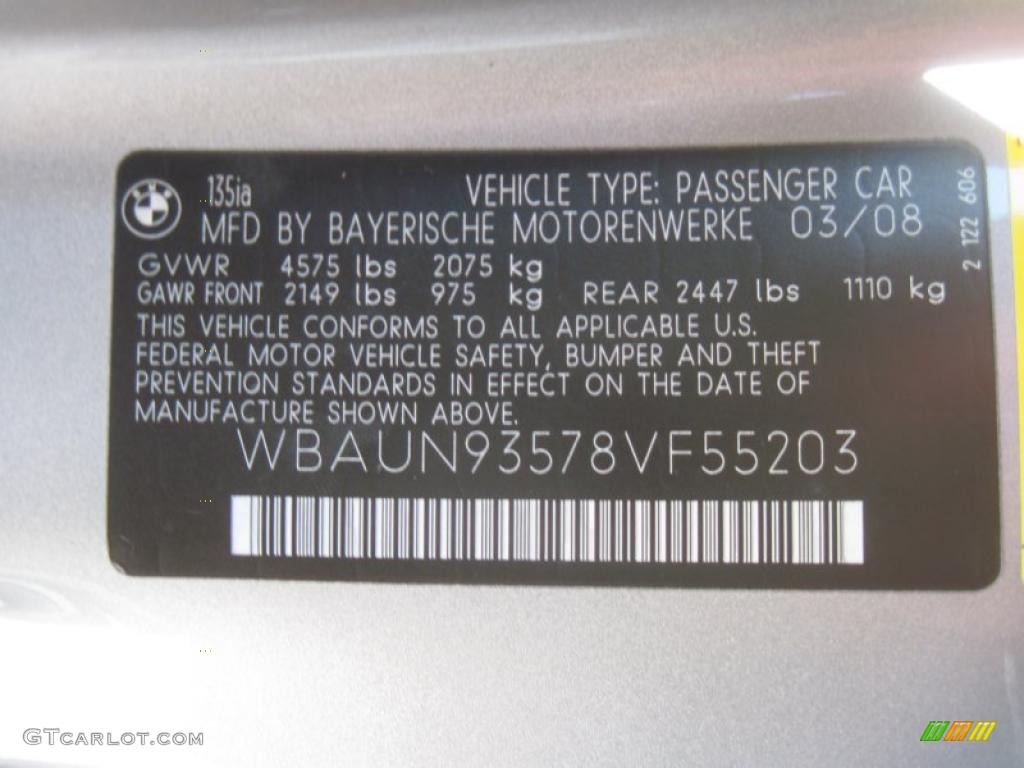 2008 BMW 1 Series 135i Convertible Info Tag Photos