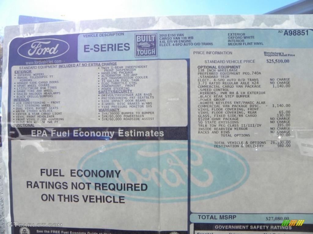 2010 Ford E Series Van E150 Commercial Window Sticker Photo #40095803