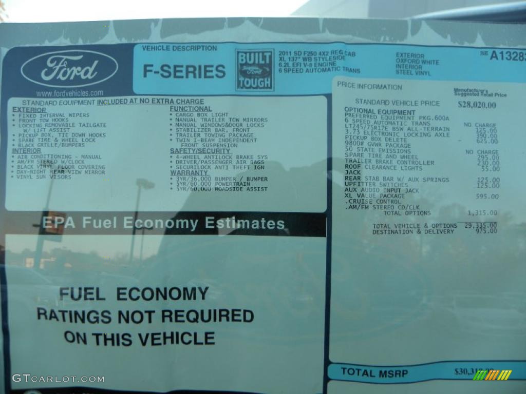 2011 Ford F250 Super Duty XL Regular Cab Chassis Window Sticker Photos