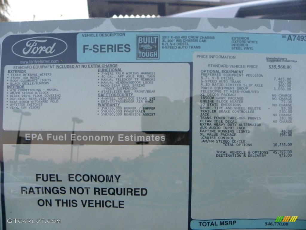 2011 Ford F450 Super Duty XL Crew Cab Chassis Window Sticker Photo #40096491
