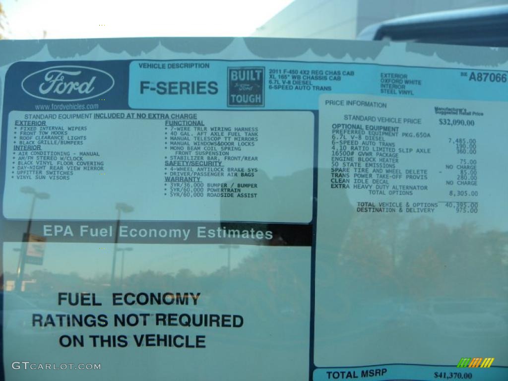 2011 Ford F450 Super Duty XL Regular Cab Chassis Window Sticker Photo #40096835
