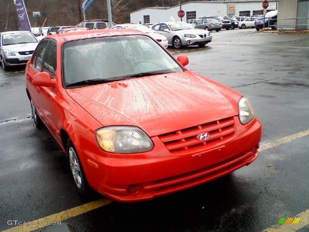 2004 Accent GL Sedan - Retro Red / Gray photo #1