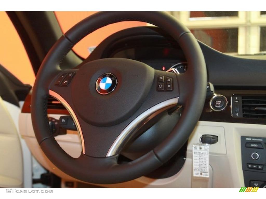 2011 BMW 3 Series 328i Convertible Cream Beige Steering Wheel Photo #40108047