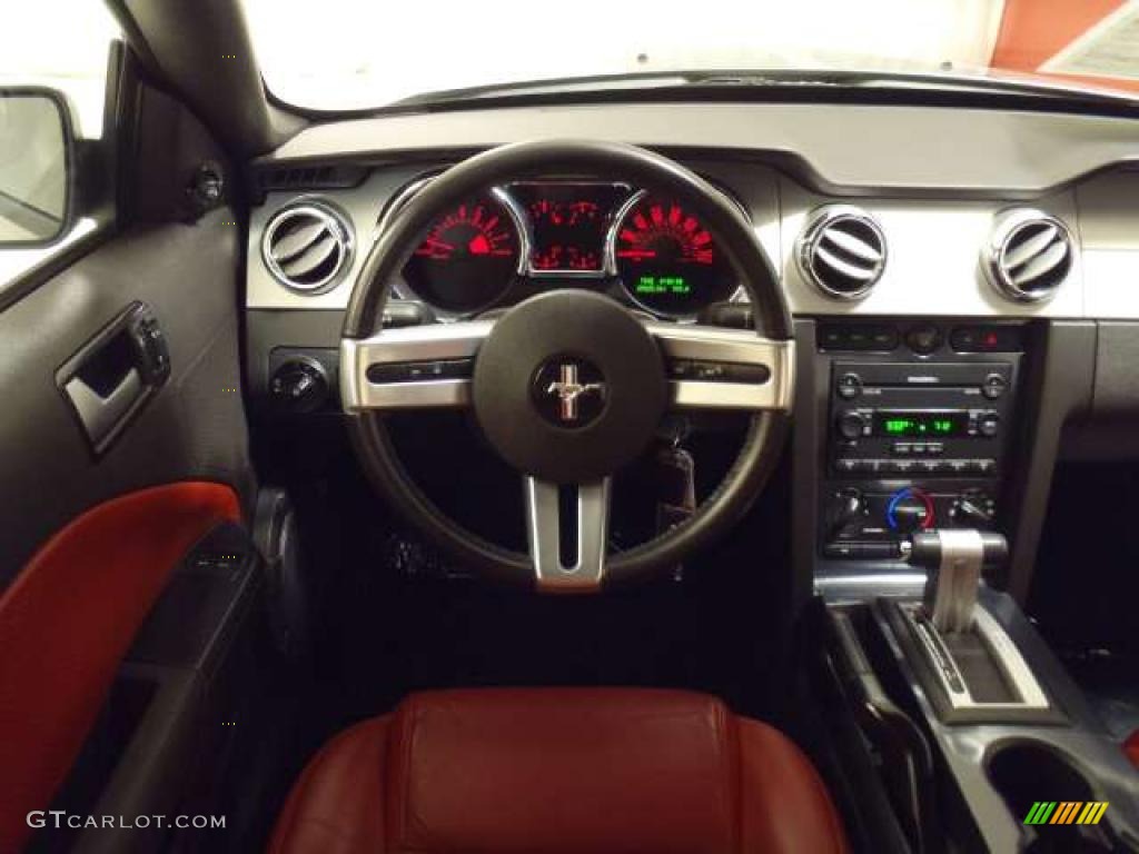 2005 Mustang GT Premium Coupe - Satin Silver Metallic / Red Leather photo #14