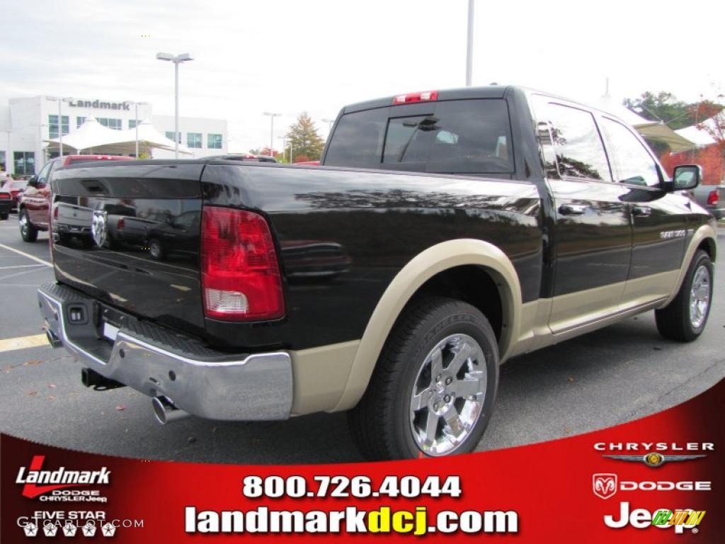 2011 Ram 1500 Laramie Crew Cab - Brilliant Black Crystal Pearl / Light Pebble Beige/Bark Brown photo #3