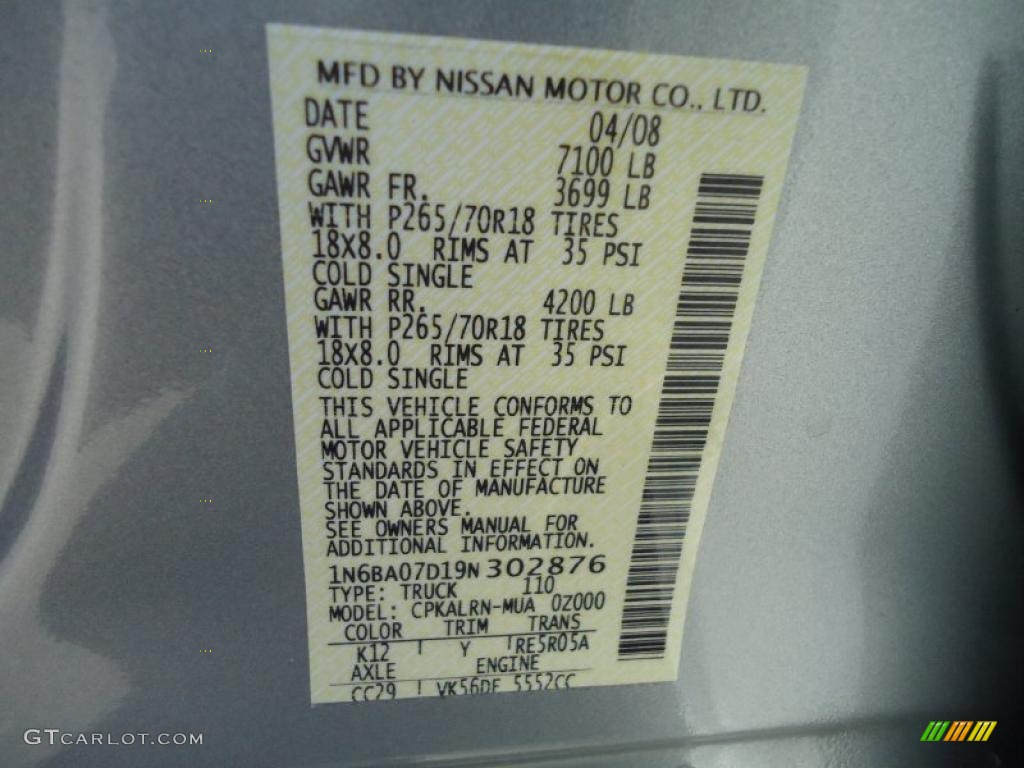 2009 Titan Color Code K12 for Radiant Silver Photo #40161457
