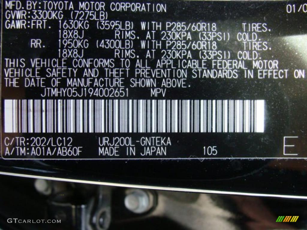 2009 Land Cruiser Color Code 202 for Black Photo #40167693