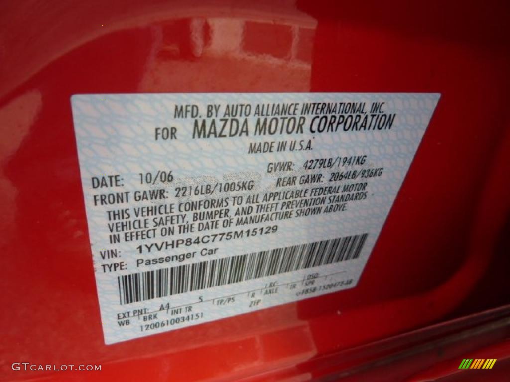 2007 MAZDA6 i Grand Touring Hatchback - Volcanic Red / Black photo #14