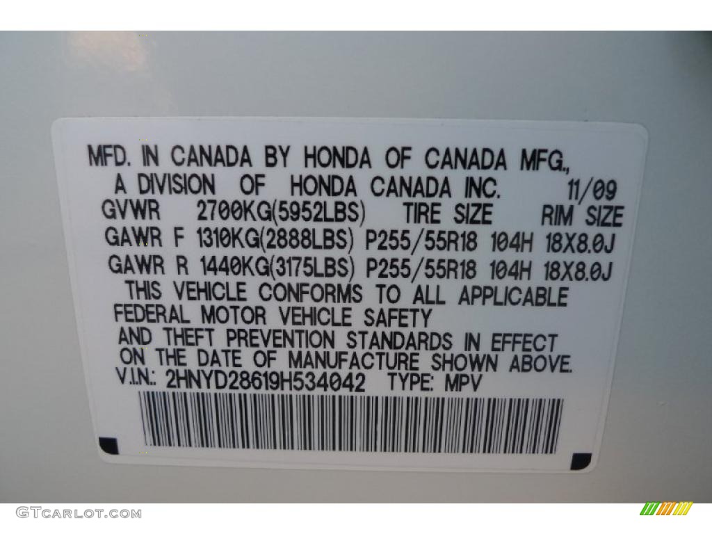 2009 Acura MDX Technology Info Tag Photo #40187018