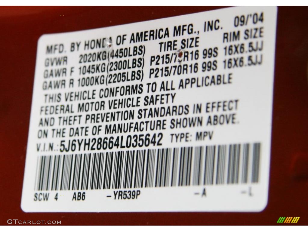 2004 Element Color Code YR539P for Sunset Orange Pearl Photo #40200704