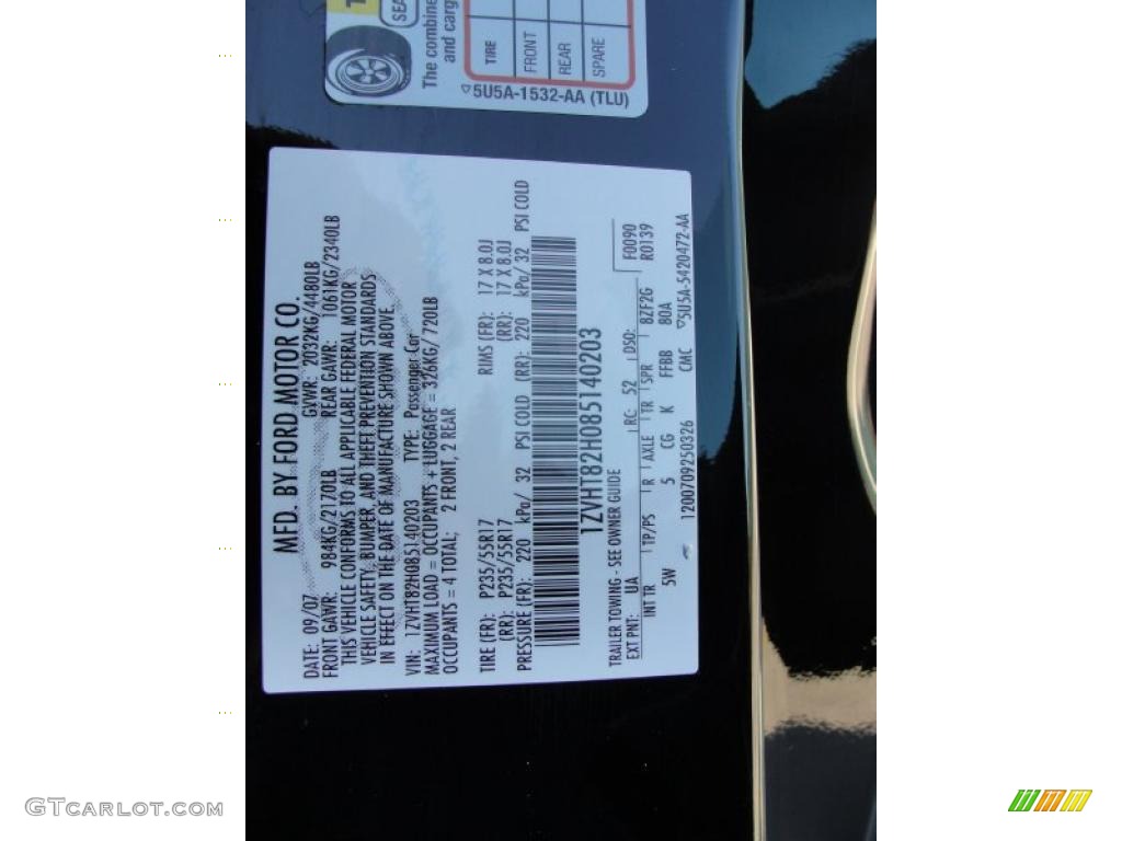 2008 Mustang Color Code UA for Black Photo #40205792
