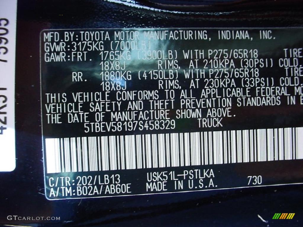 2007 Toyota Tundra Limited CrewMax Color Code Photos