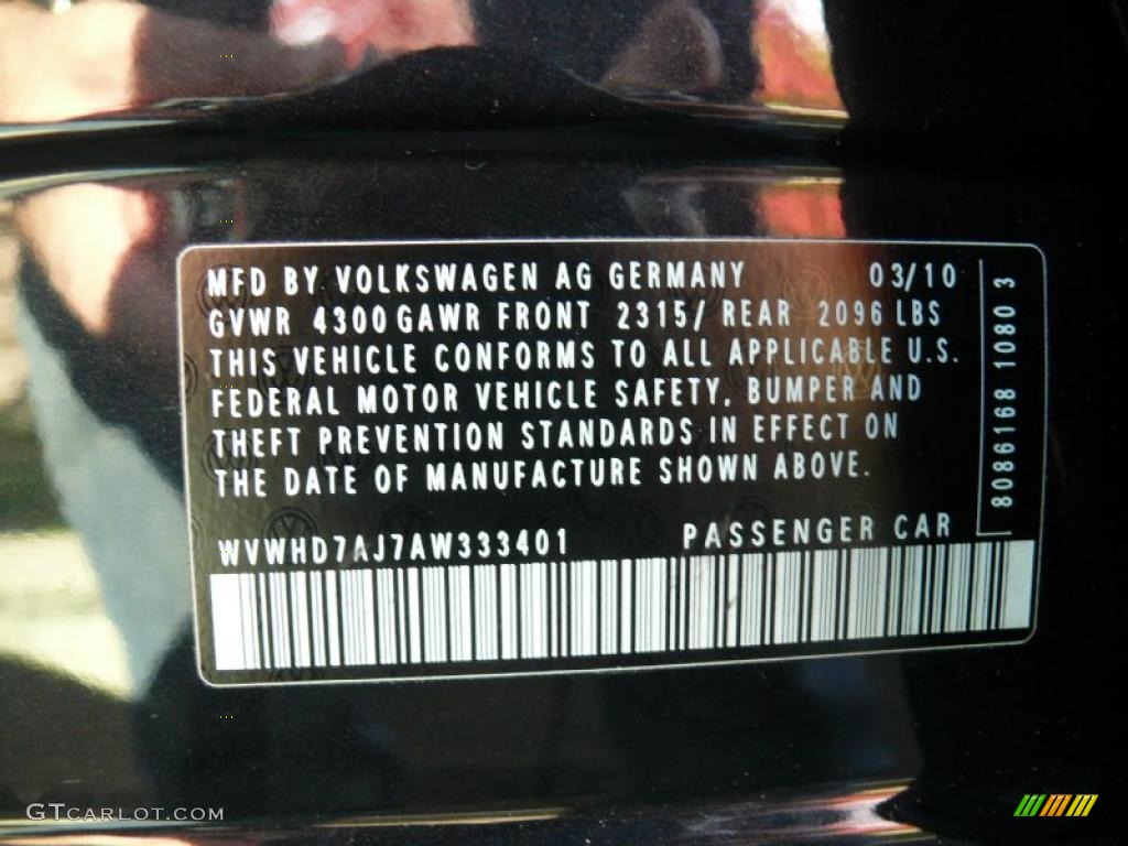 2010 Volkswagen GTI 4 Door Info Tag Photo #40213817