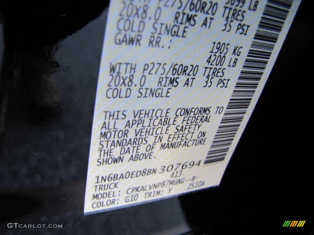 2011 Nissan Titan SL Crew Cab Color Code Photos