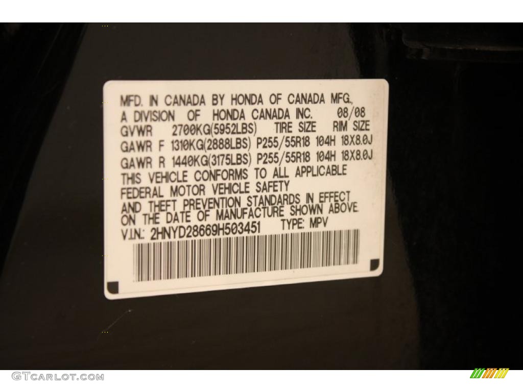 2009 Acura MDX Technology Info Tag Photo #40226850
