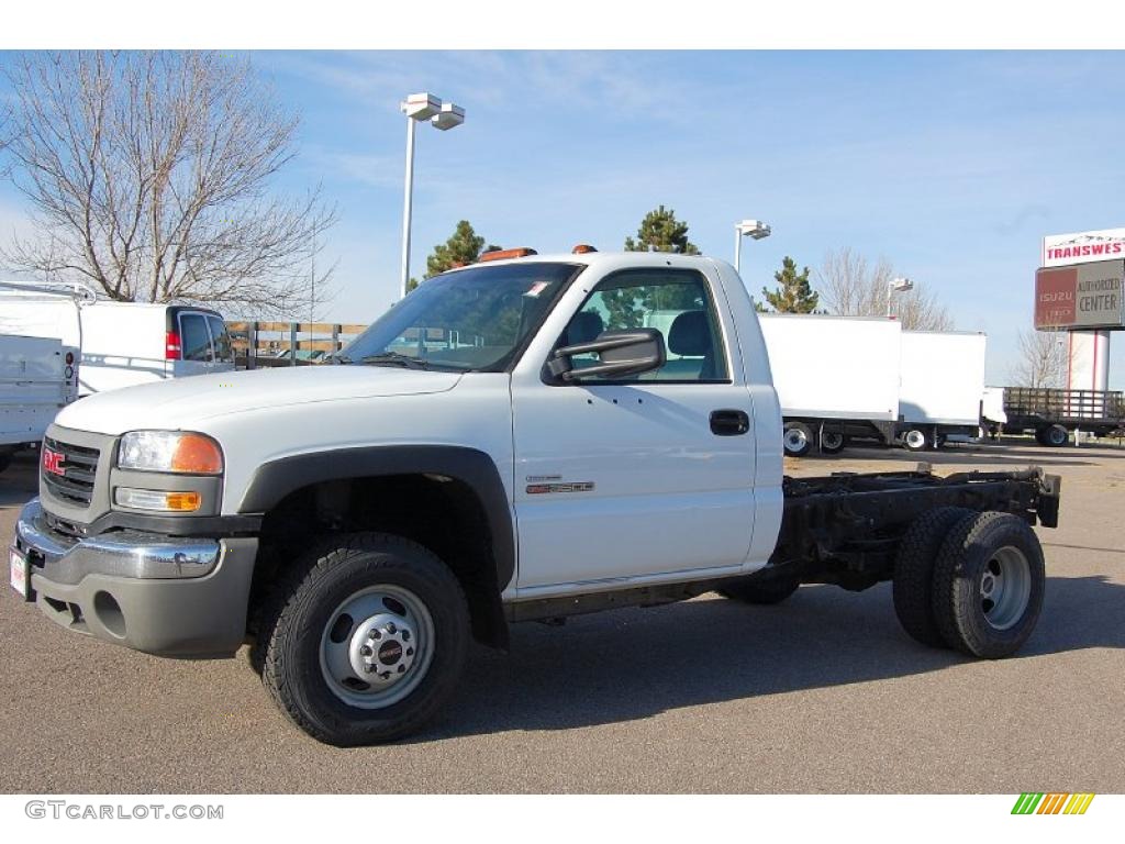 2006 Sierra 3500 Work Truck Regular Cab 4x4 Dually Chassis - Summit White / Dark Pewter photo #1