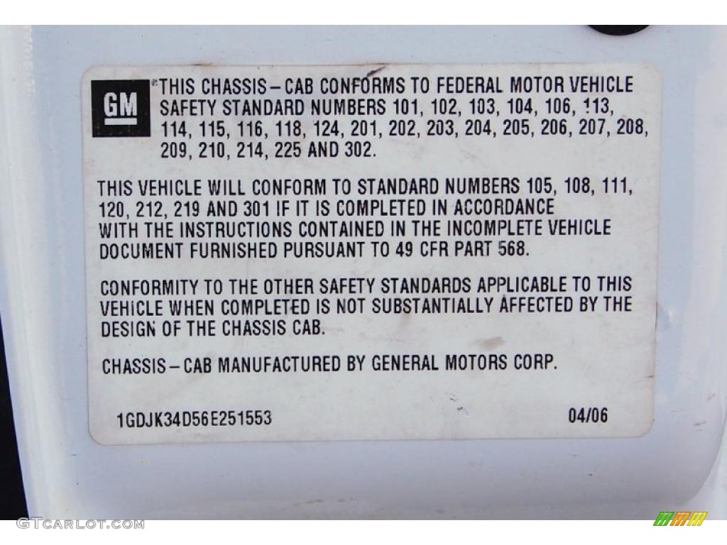 2006 GMC Sierra 3500 Work Truck Regular Cab 4x4 Dually Chassis Info Tag Photo #40229962