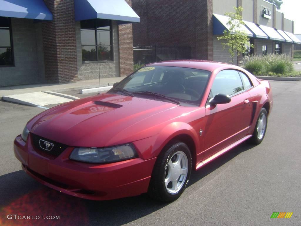 2002 Mustang V6 Coupe - Laser Red Metallic / Medium Parchment photo #2
