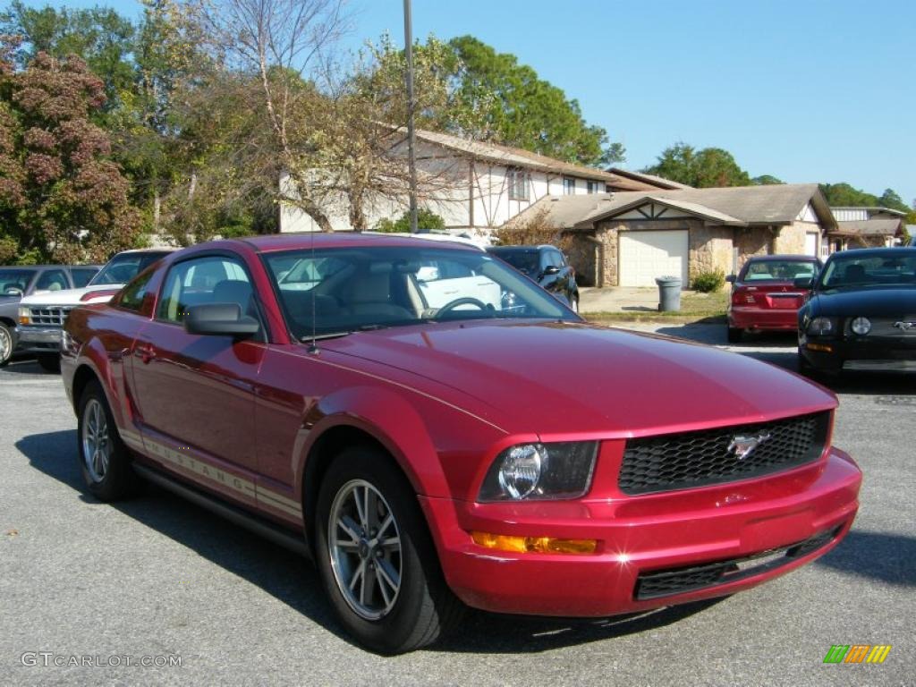 2005 Mustang V6 Premium Coupe - Redfire Metallic / Medium Parchment photo #7