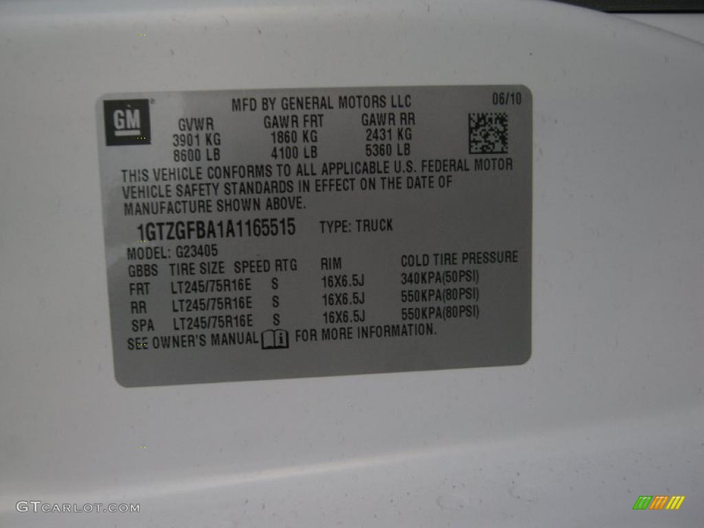 2010 GMC Savana Van 2500 Cargo Info Tag Photos